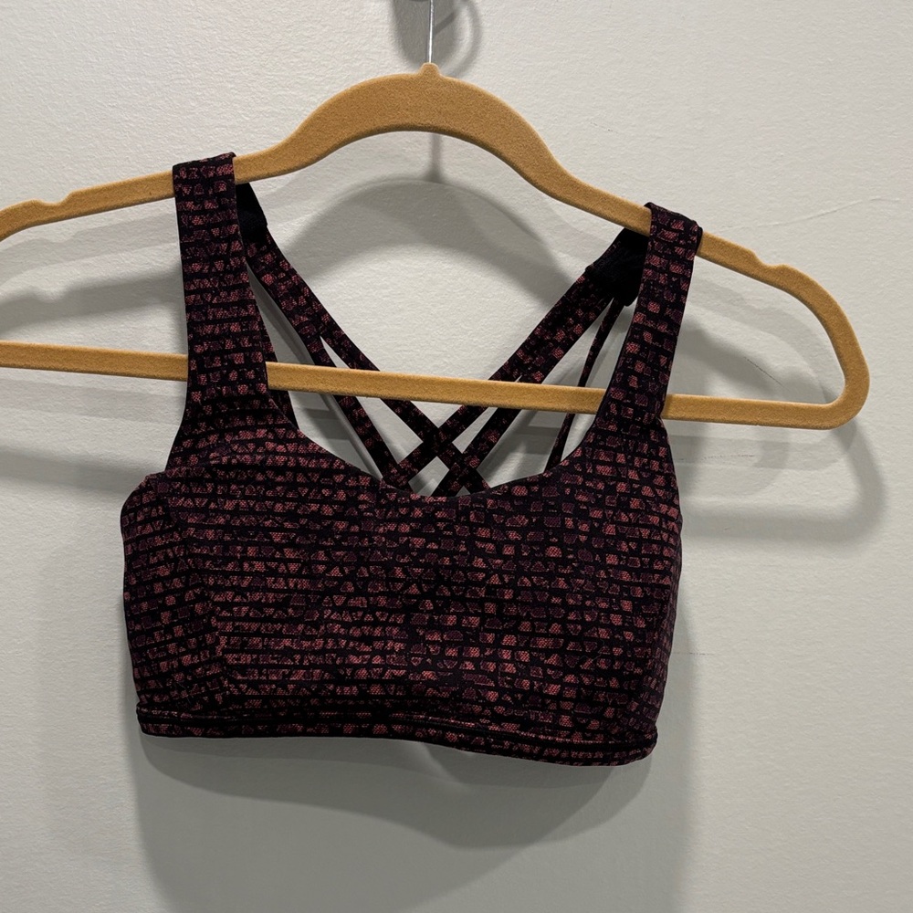 Lululemon Athletica Black and Pink Patterned Sports Bra